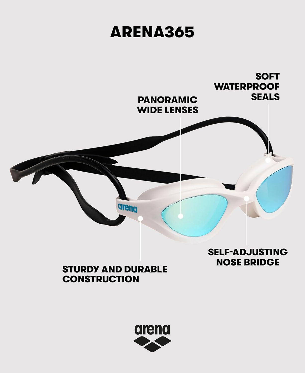 imageARENA Unisex Adults 365 Swim Goggles Comfortable AntiFog for Fitness SwimmersMirror SilverGrayBlack