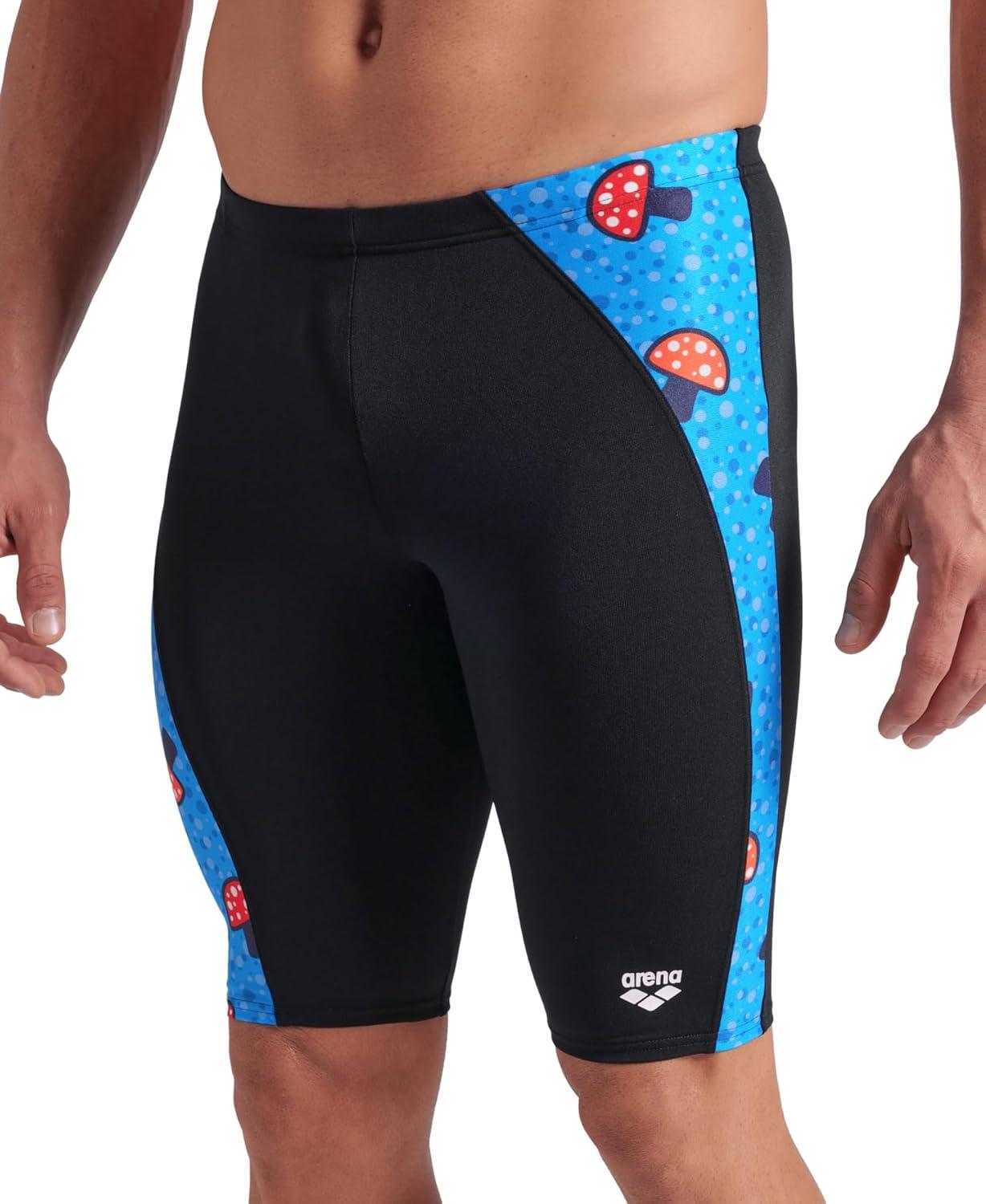 imageArena Mens Arena Performance Mens Funny Prints Collection Mushrooms Swim Jammer Swim ShortsBlackBlue Multi