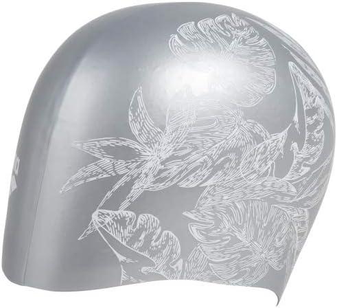 imageArena Sirene Molded Silicone Swim Cap for Women Swimming Super Stretchy Durable Bathing Cap for Long Hair Tight Fit One SizeCecilia Silver