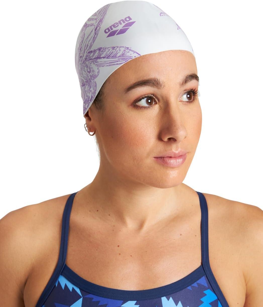 imageArena Sirene Molded Silicone Swim Cap for Women Swimming Super Stretchy Durable Bathing Cap for Long Hair Tight Fit One SizeCecilia Silver