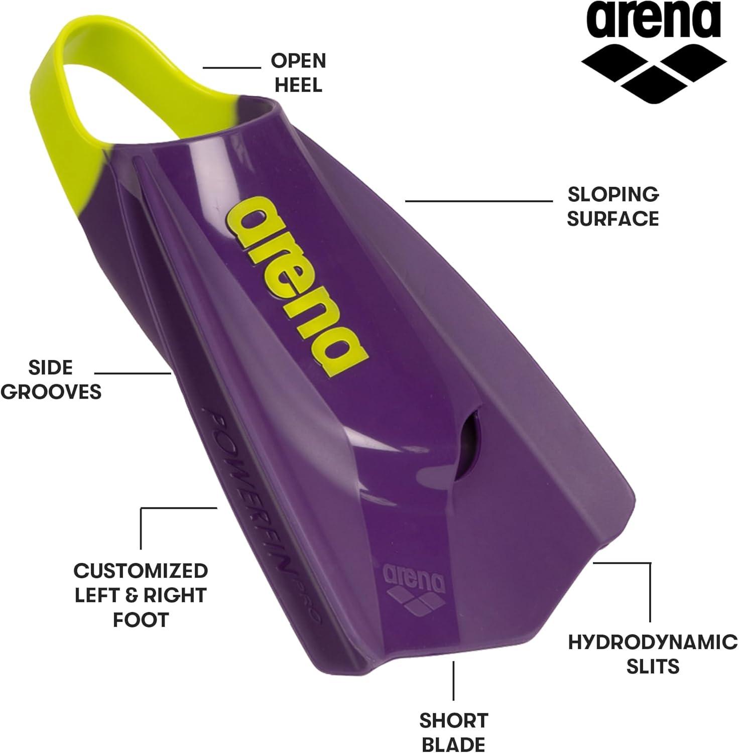 imageArena Unisex Adult Powerfin Pro II Swim Training Fins Men and Women Silicone Short Blade Flippers LeftRight Customized Sizes 45135PlumArctic Lime