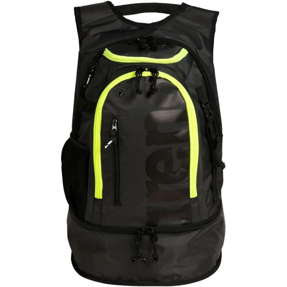 imageARENA Fastpack 30 Backpack Sports Swim Training Gear Bag Large Capacity Storage Wet Dry Compartments Comfortable Durable Swimmers Triathletes Gym Travel Daily Use Dark Smoke BlackNeon Yellow