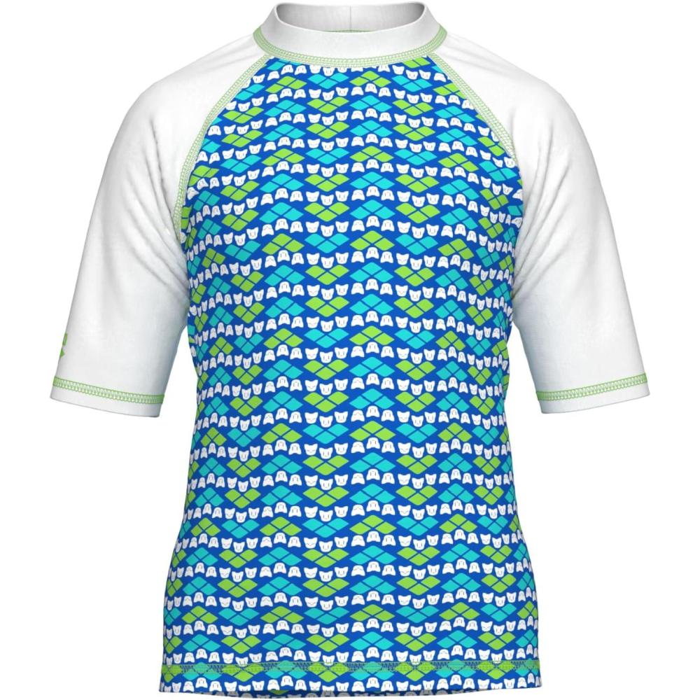 imageARENA Friends Unisex Kids Sun Protection Shirt Short Sleeves Soft Swim Tee UV Sun Protection UPF 40 for Pool Beach SwimmingMulti GreenWhite