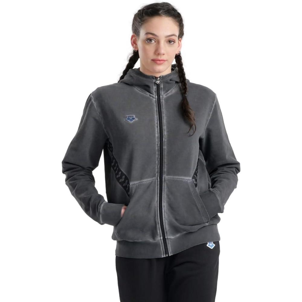 imageARENA Icons Unisex Fleece Hooded Jacket Soft Cotton Lightweight Full Zip Side Pockets Regular Fit Sports CoatDelaveblackwhite