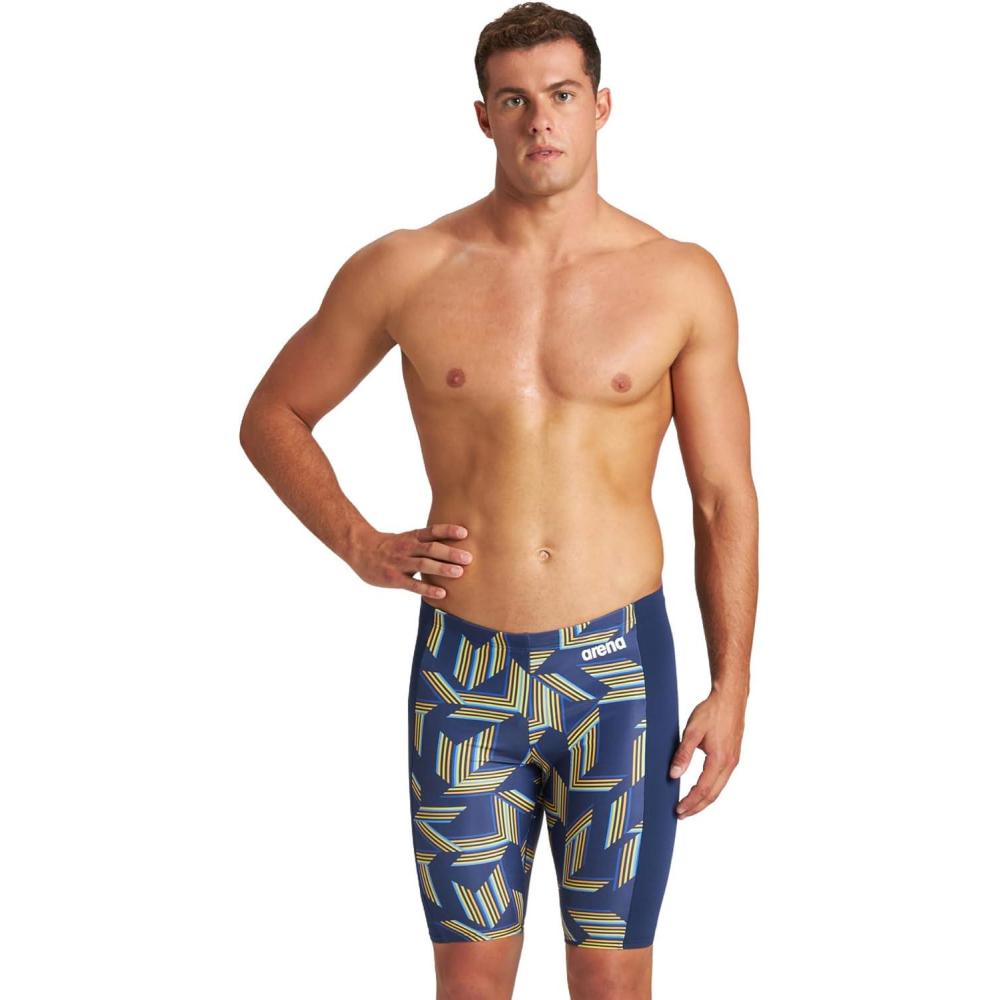 imageARENA Performance Boys Puzzled Swim Jammer Athletic Swimwear Youth SwimsuitNavyYellow Star Multi