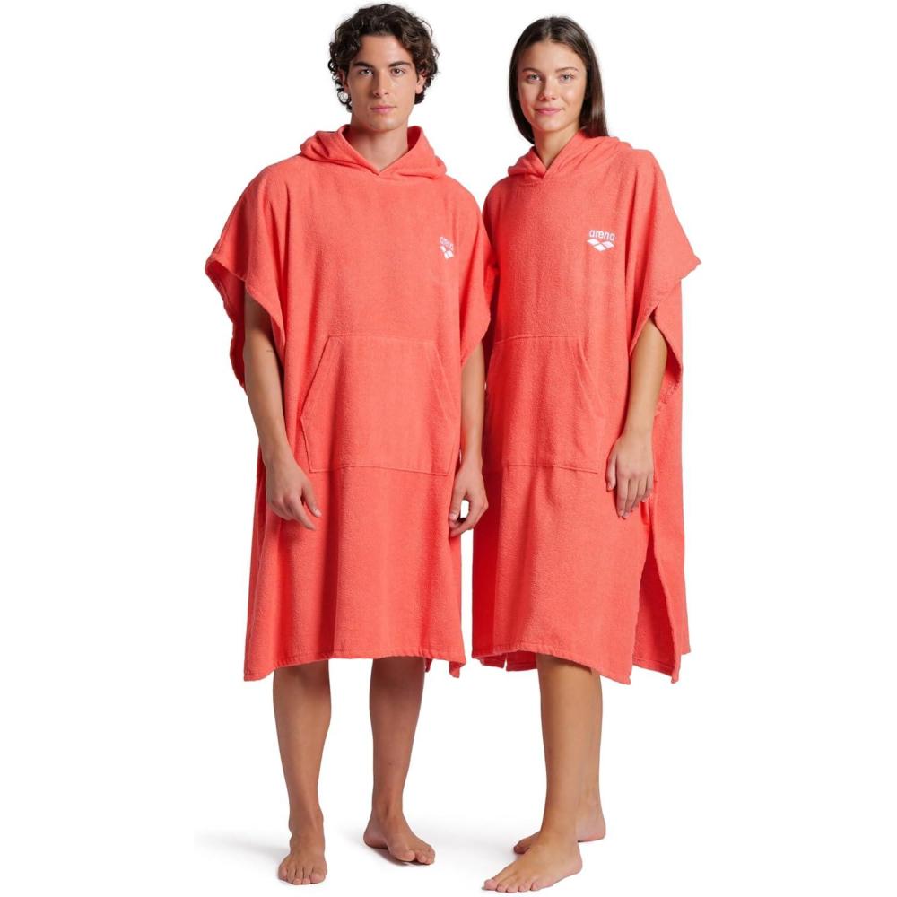 imageARENA Unisex Cotton Poncho Soft Hooded Towel with Front Pocket Easy Changing Post Swim Warmth and Comfort for Beach Pool or Surf Calypso CoralWhite SmallMediumCalypso CoralWhite