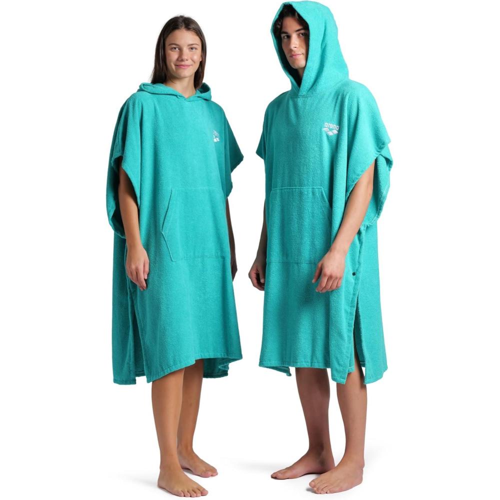 imageARENA Unisex Cotton Poncho Soft Hooded Towel with Front Pocket Easy Changing Post Swim Warmth and Comfort for Beach Pool or Surf Calypso CoralWhite SmallMediumWaterWhite