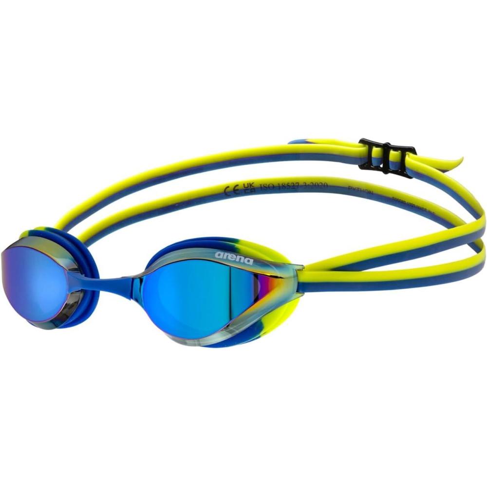 imageARENA Unisex Kids Junior Python Swim Racing Goggles Ages 6 to 12 Young Competitive SwimmersBlueBlueLime