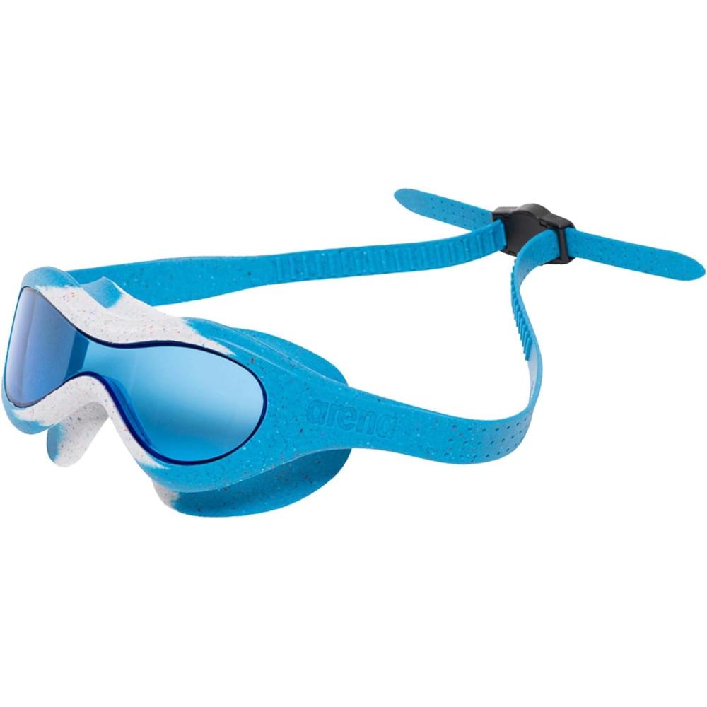 imageARENA Unisex Kids Spider Swim Mask Boys and Girls Ages 2 to 5 AntiFog NonMirror Lens Easy to Use Strap Wide View Snug FitBlueGrayBlue Recycled