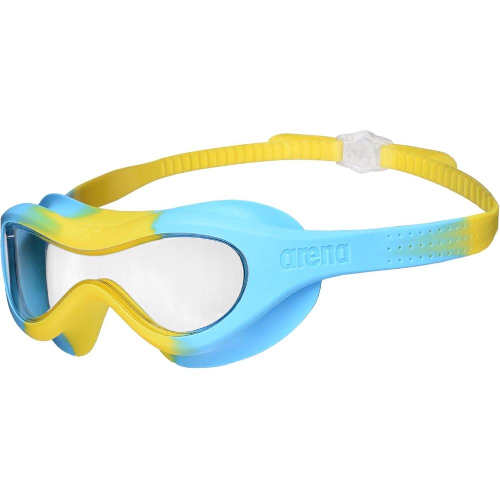 imageARENA Unisex Kids Spider Swim Mask Boys and Girls Ages 2 to 5 AntiFog NonMirror Lens Easy to Use Strap Wide View Snug FitClearYellowLightblue