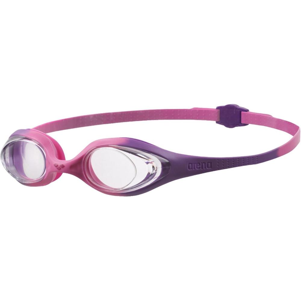 imageARENA Unisex Youth Spider Junior Swim Goggles Girls and Boys Ages 6 to 12 Fogless Lenses Easy to Adjust Strap No LeakVioletClearPink
