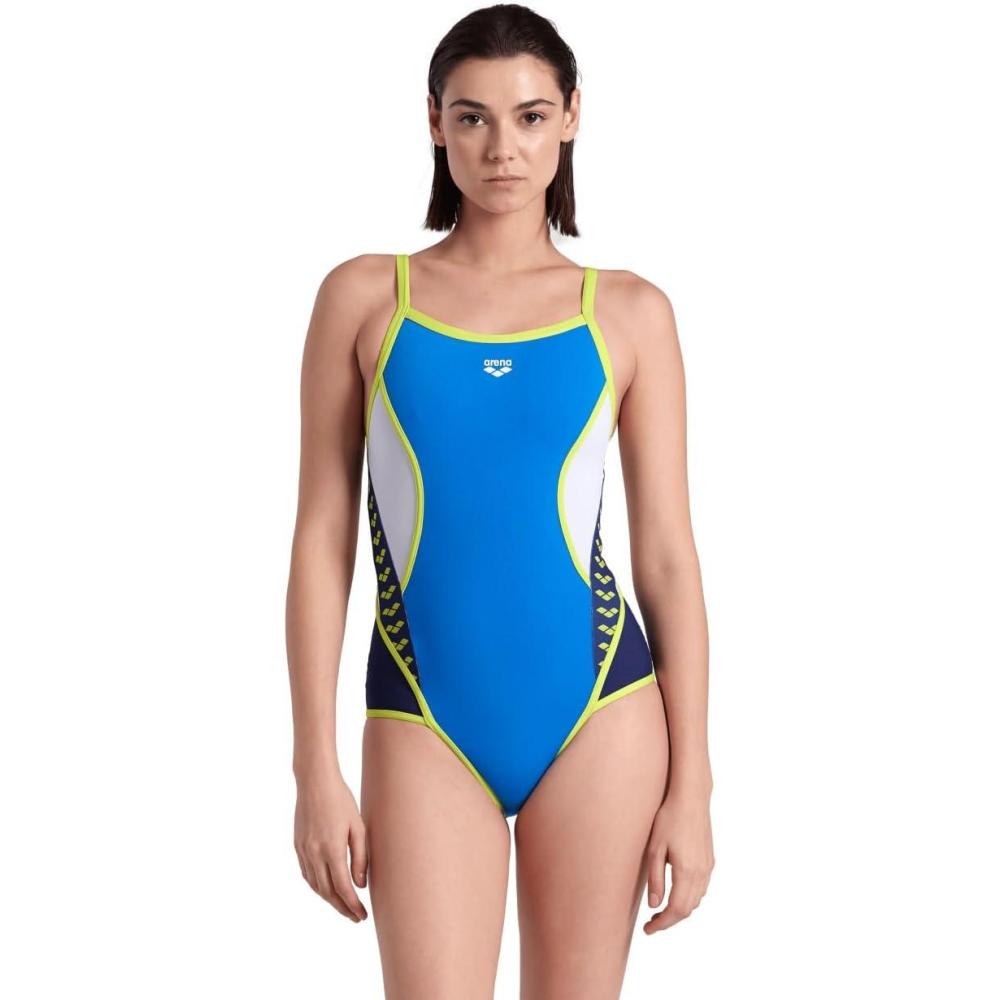 imageARENA Womens Performance Icons Super Fly Back Panel SwimsuitBlue RiverNavyWhiteSoft Green