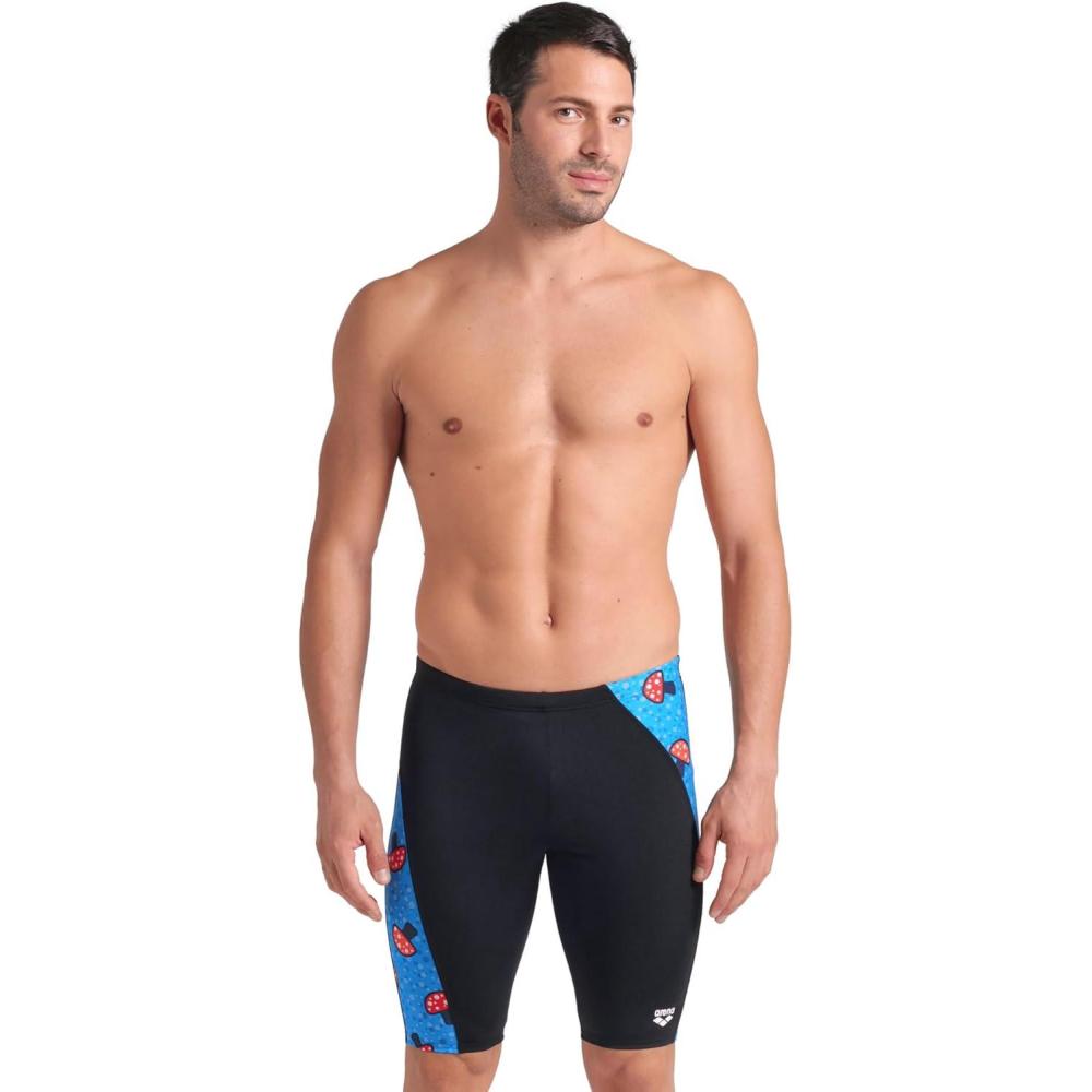 imageArena Mens Arena Performance Mens Funny Prints Collection Mushrooms Swim Jammer Swim ShortsBlackBlue Multi