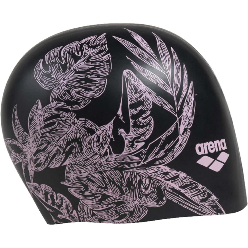 imageArena Sirene Molded Silicone Swim Cap for Women Swimming Super Stretchy Durable Bathing Cap for Long Hair Tight Fit One SizeCecilia Black