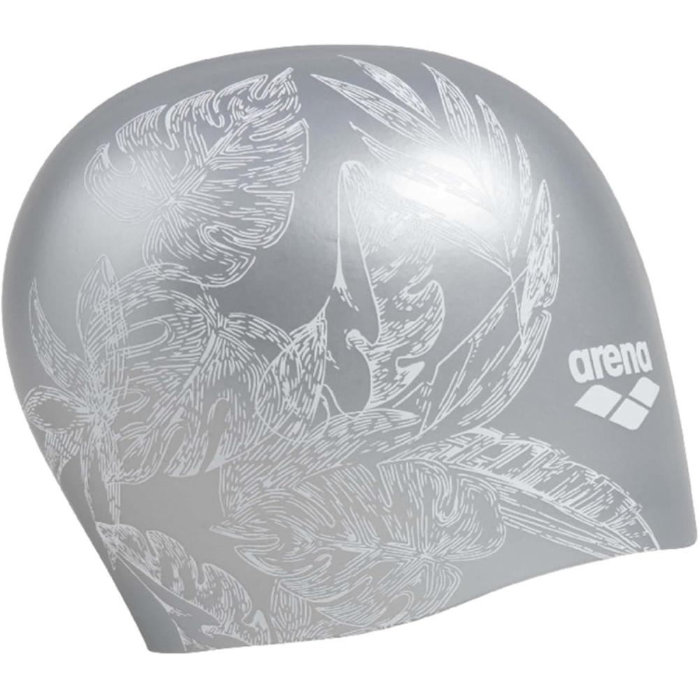 imageArena Sirene Molded Silicone Swim Cap for Women Swimming Super Stretchy Durable Bathing Cap for Long Hair Tight Fit One SizeCecilia Silver