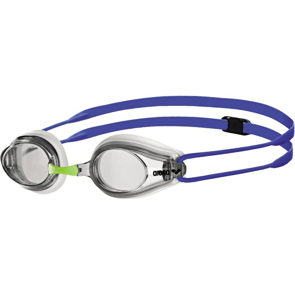 imageArena Tracks Unisex Adult Essential Racing Swim Goggles Competitive Swimmers FINAApproved AntiFog MirrorNonMirror LensWhite  Clear  Blue