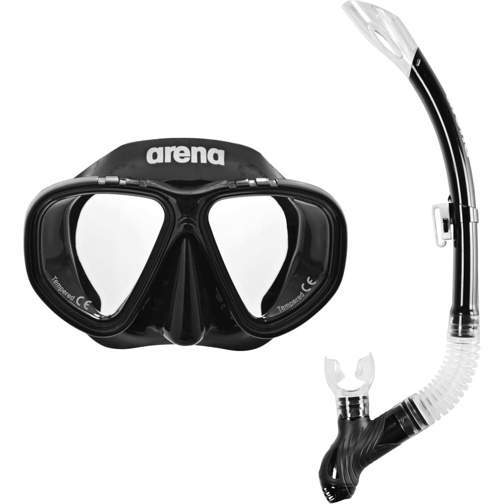 imageArena Unisex Adult Premium Snorkeling Gear Set Tempered Double Lens Mask Large Strap BlackClearBlack