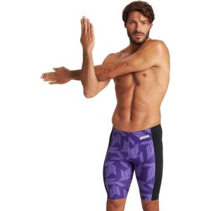 ARENA Performance Boys’ Puzzled Swim Jammer Athletic Swimwear Youth Swimsuit(Black/Purple Multi)
