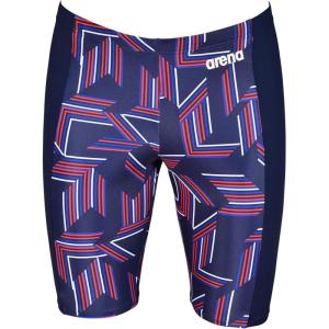 ARENA Performance Boys’ Puzzled Swim Jammer Athletic Swimwear Youth Swimsuit(Navy/Red Multi)