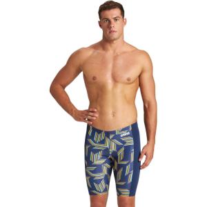 ARENA Performance Boys’ Puzzled Swim Jammer Athletic Swimwear Youth Swimsuit(Navy/Yellow Star Multi)