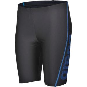 Arena Feel Boys’ Logo R Swim Jammer Knee-Length Swim Trunks Waterfeel Fabric Comfortable Stretchy Suit Pool or Beach(Black/Pix Blue)