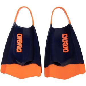 Arena Unisex Adult Powerfin Pro II Swim Training Fins Men and Women Silicone Short Blade Flippers Left-Right Customized, Sizes 4.5-13.5(Navy/Orange)