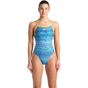 Arena Womens Arena Performance Women’s Ondulation Lace Back Training Swimsuit Ladies Bathing Suit(Multi Navy/Soft Green)