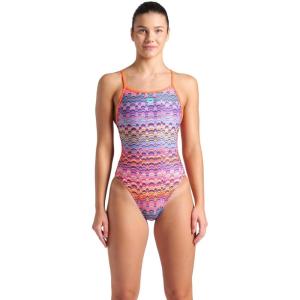 Arena Womens Arena Performance Women’s Ondulation Lace Back Training Swimsuit Ladies Bathing Suit(Multi Violet/Bright Coral)