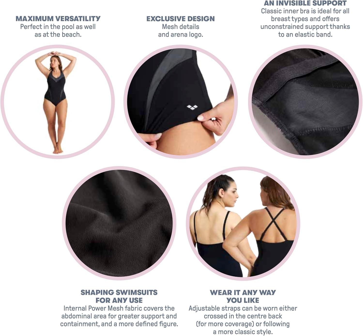 imageARENA Bodylift Womens Isabel BCup One Piece Shaping Swimsuit Light Cross Back UV Protection Tummy Control Bathing SuitBlackRose Violet