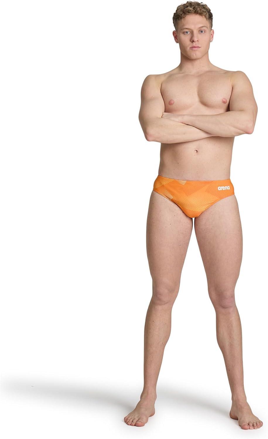 imageARENA Mens Swim Brief Halftone Team Print MaxLife Athletic Swimwear Professional Training Swimsuit Sports Bathing Suit Team Orange US Size 22