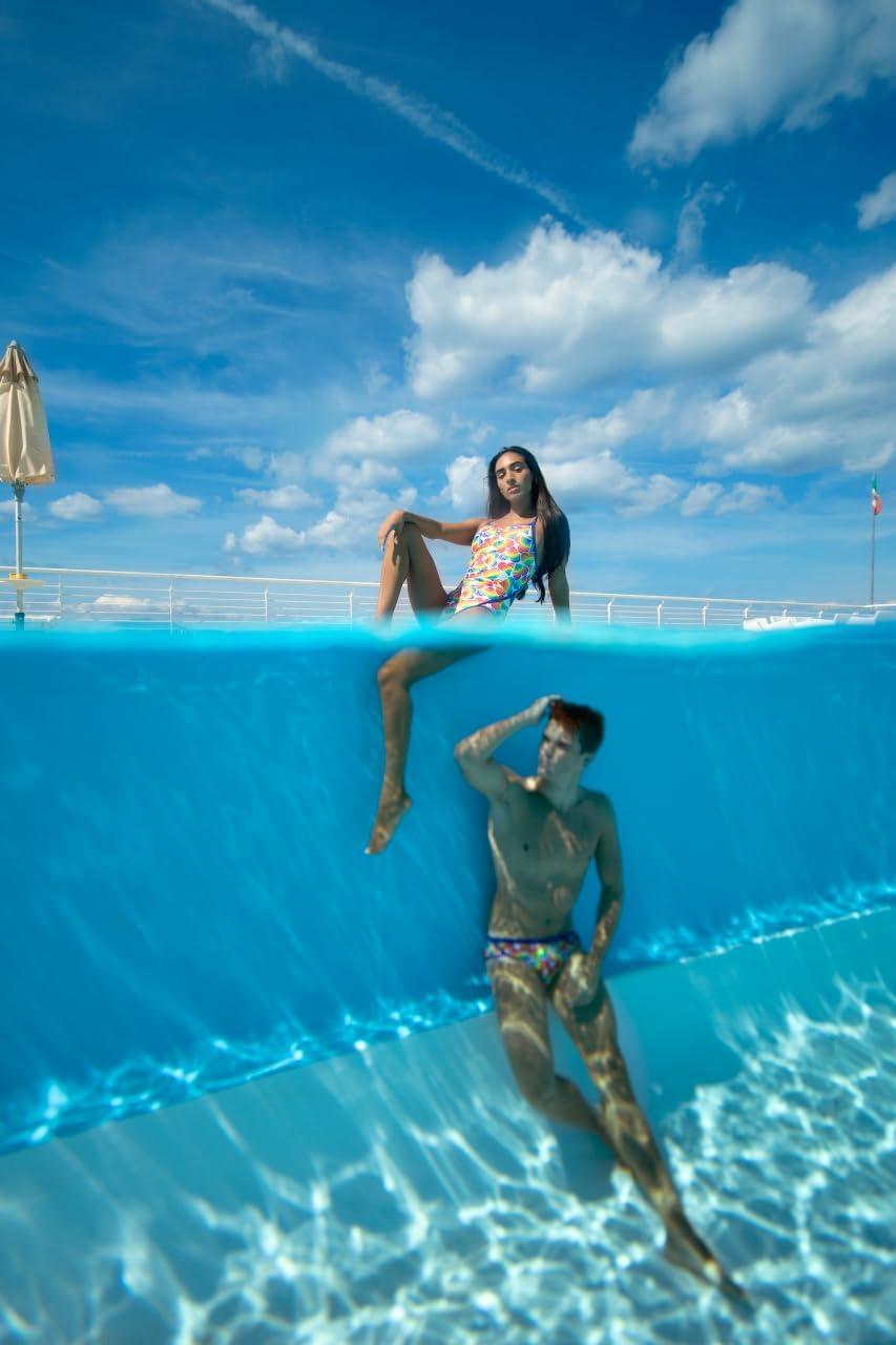 imageARENA Performance Womens Pride Swimsuit Super Fly Back One Piece MaxLife Training and Competition Bathing SuitNeon BlueWhite Multi