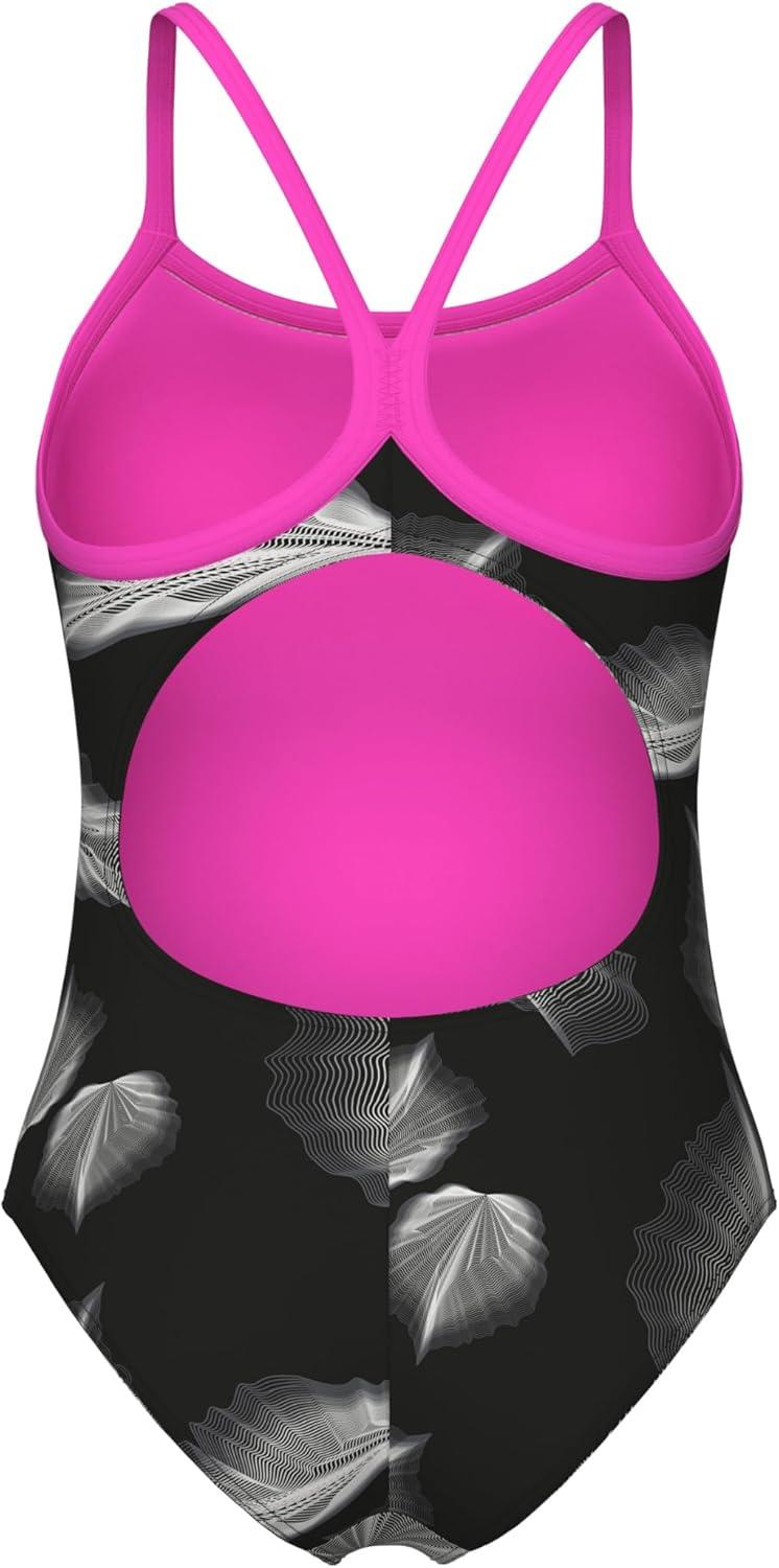 imageARENA Womens Performance Frozen Leaves Lightdrop Back Athletic One Piece SwimsuitBlack MultiShocking Pink