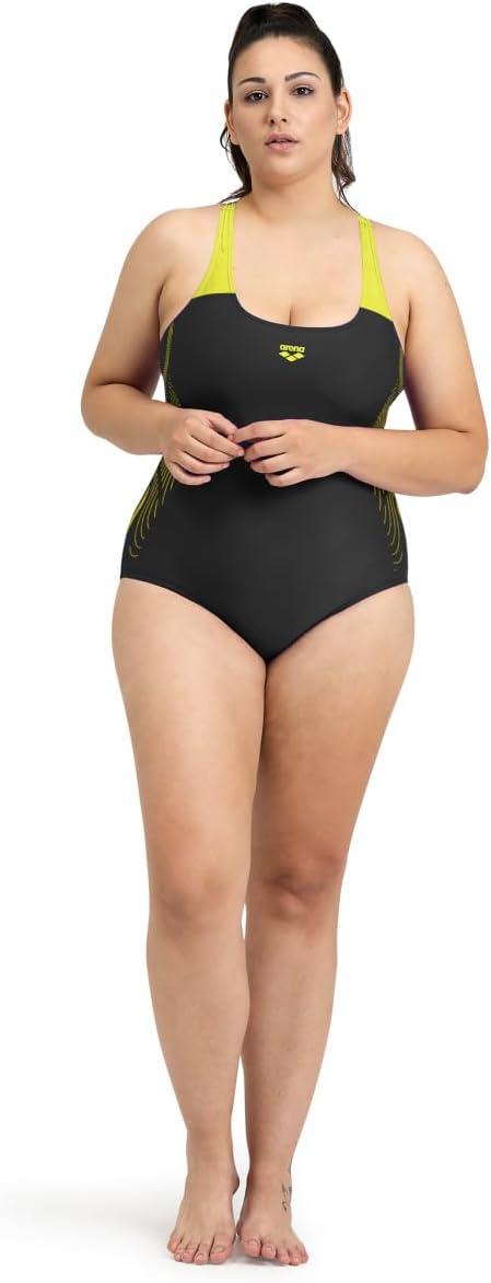 imageARENA Womens Performance Womens Graphic Plus SwimsuitBlackSoft Green