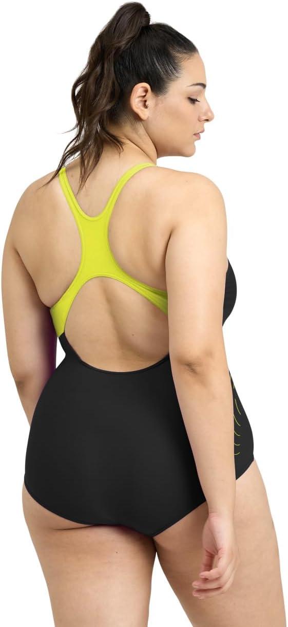 imageARENA Womens Performance Womens Graphic Plus SwimsuitBlackSoft Green