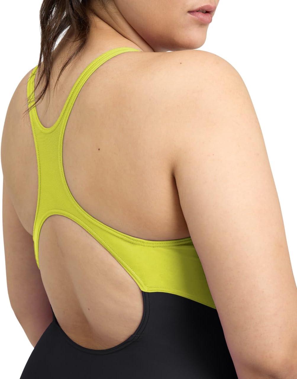 imageARENA Womens Performance Womens Graphic Plus SwimsuitBlackSoft Green