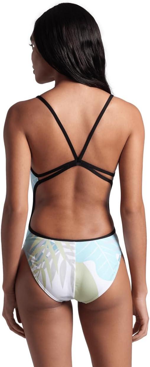 imageARENA Womens Performance Womens Light Floral Lace Back SwimsuitBlackWhite Multi