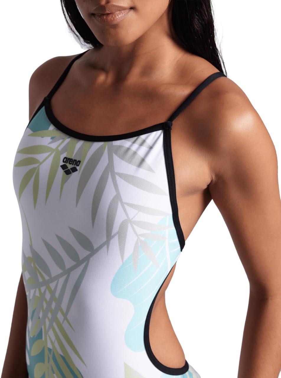 imageARENA Womens Performance Womens Light Floral Lace Back SwimsuitBlackWhite Multi