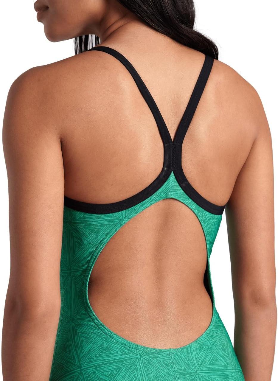 imageArena Womens Arena Performance Womens Abstract Tiles Team Print Light Drop Back SwimsuitBlackTeam Green