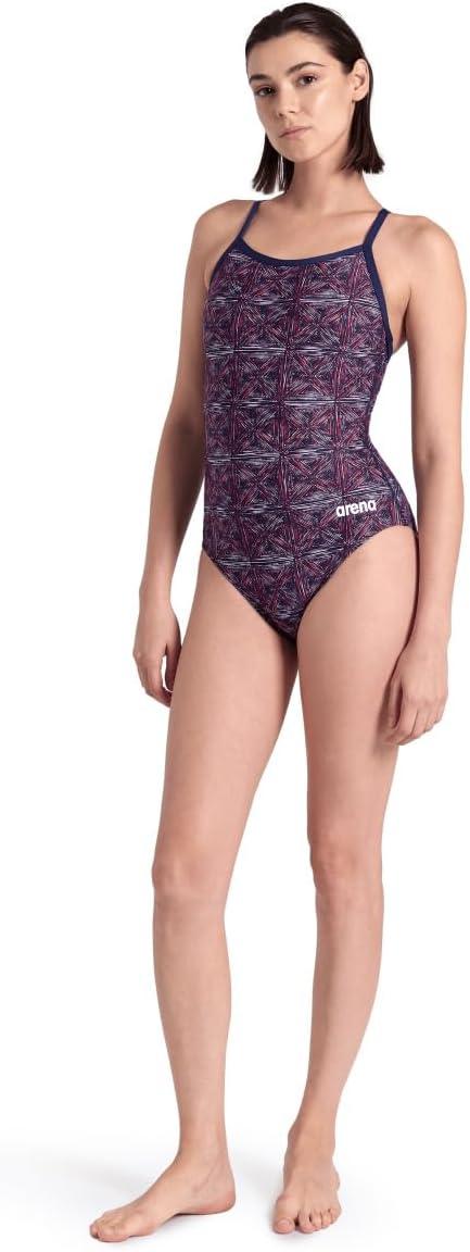 imageArena Womens Arena Performance Womens Abstract Tiles Team Print Light Drop Back SwimsuitNavyTeam Red White Blue