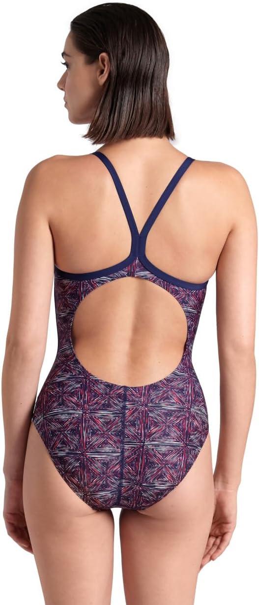imageArena Womens Arena Performance Womens Abstract Tiles Team Print Light Drop Back SwimsuitNavyTeam Red White Blue