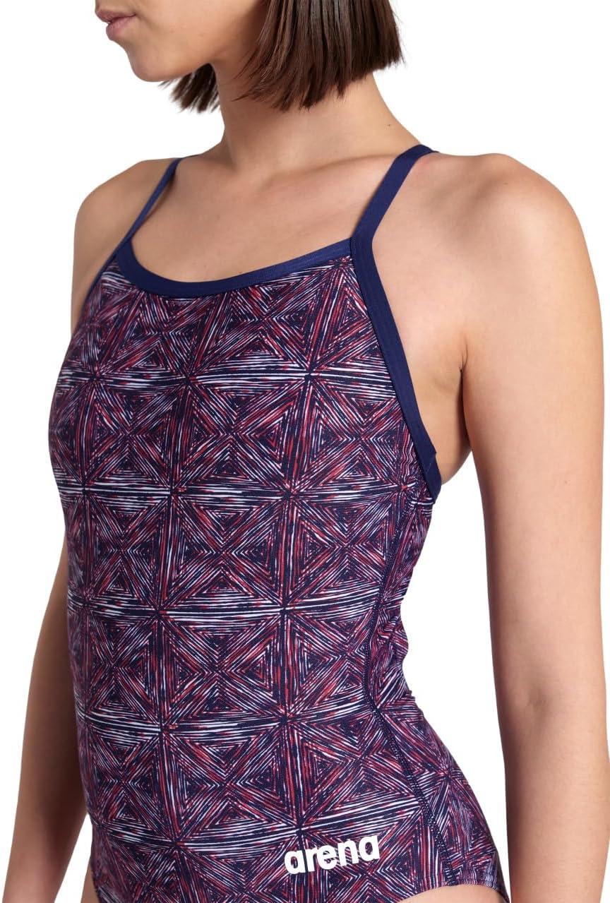 imageArena Womens Arena Performance Womens Abstract Tiles Team Print Light Drop Back SwimsuitNavyTeam Red White Blue