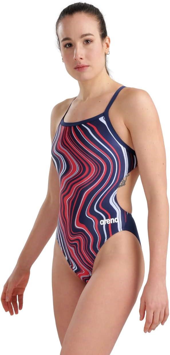 imageArena Womens Arena Performance Womens Marbled Challenge Back SwimsuitNavyRed Multi