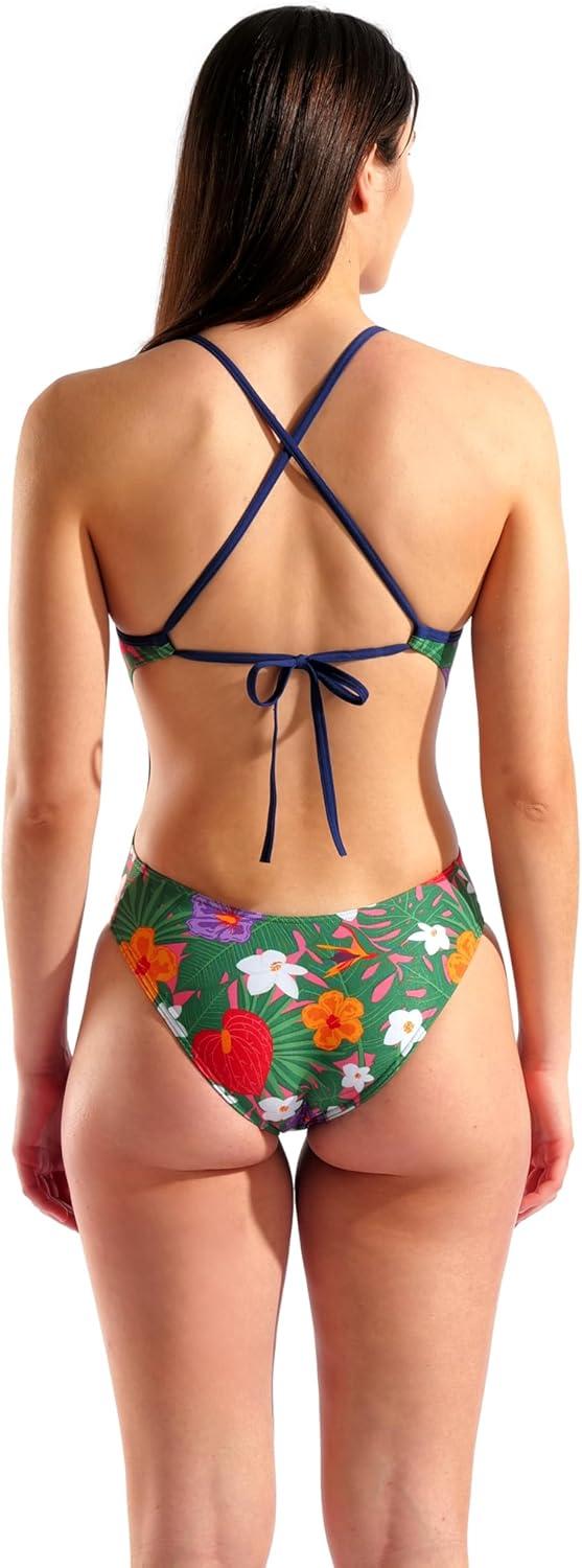 imageArena Womens Arena Performance Womens Rain Forest Tie Back Swimsuit Ladies Sports Bathing SuitMulti GreenNavy