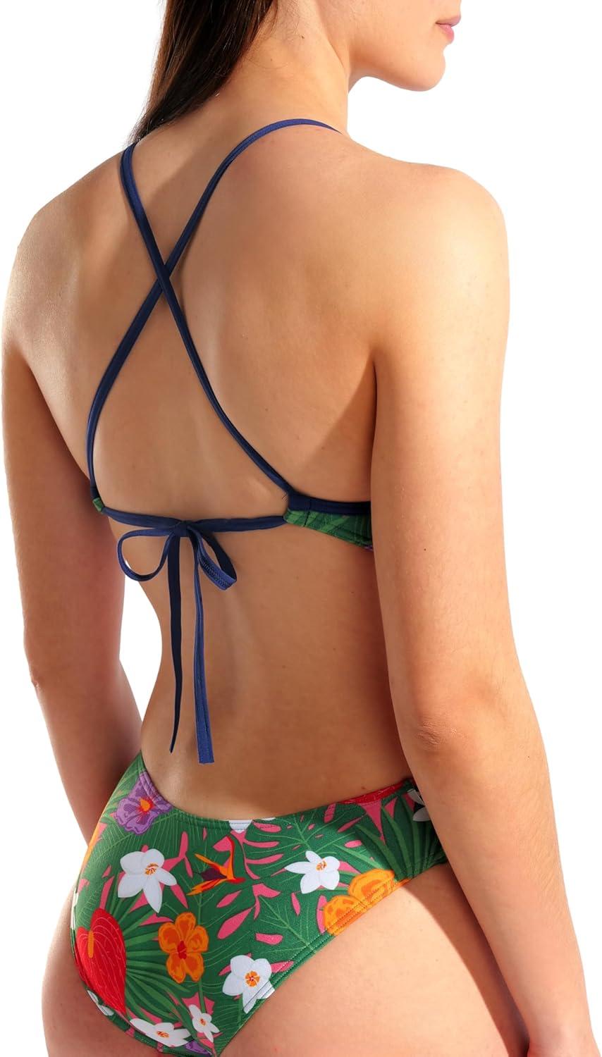 imageArena Womens Arena Performance Womens Rain Forest Tie Back Swimsuit Ladies Sports Bathing SuitMulti GreenNavy