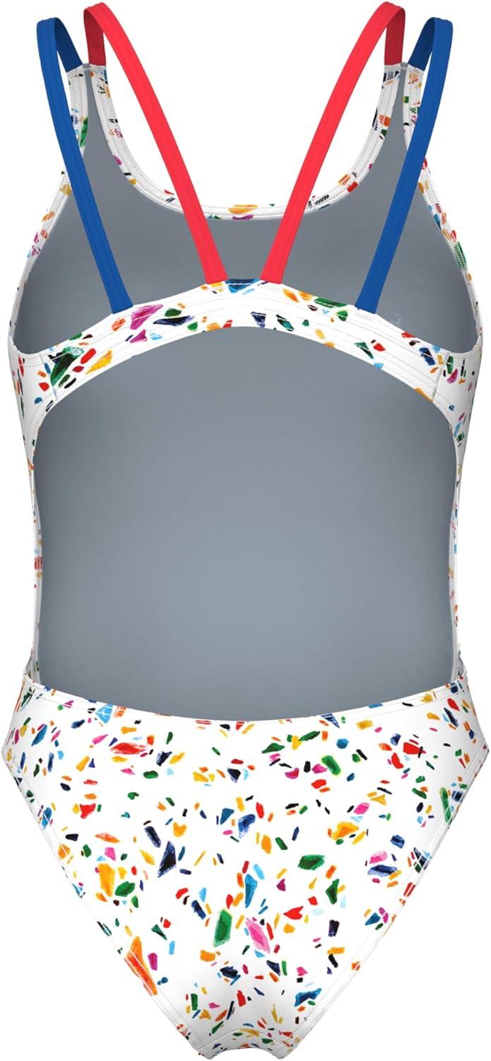 imageArena Womens Arena Womens Performance Confetti Swim Tech Multi Back One Piece SwimsuitWhite MultiBright CoralRoyal