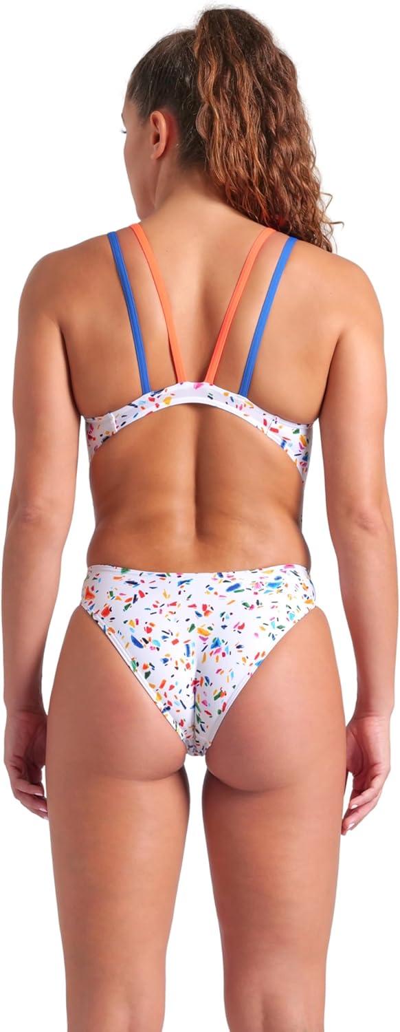 imageArena Womens Arena Womens Performance Confetti Swim Tech Multi Back One Piece SwimsuitWhite MultiBright CoralRoyal