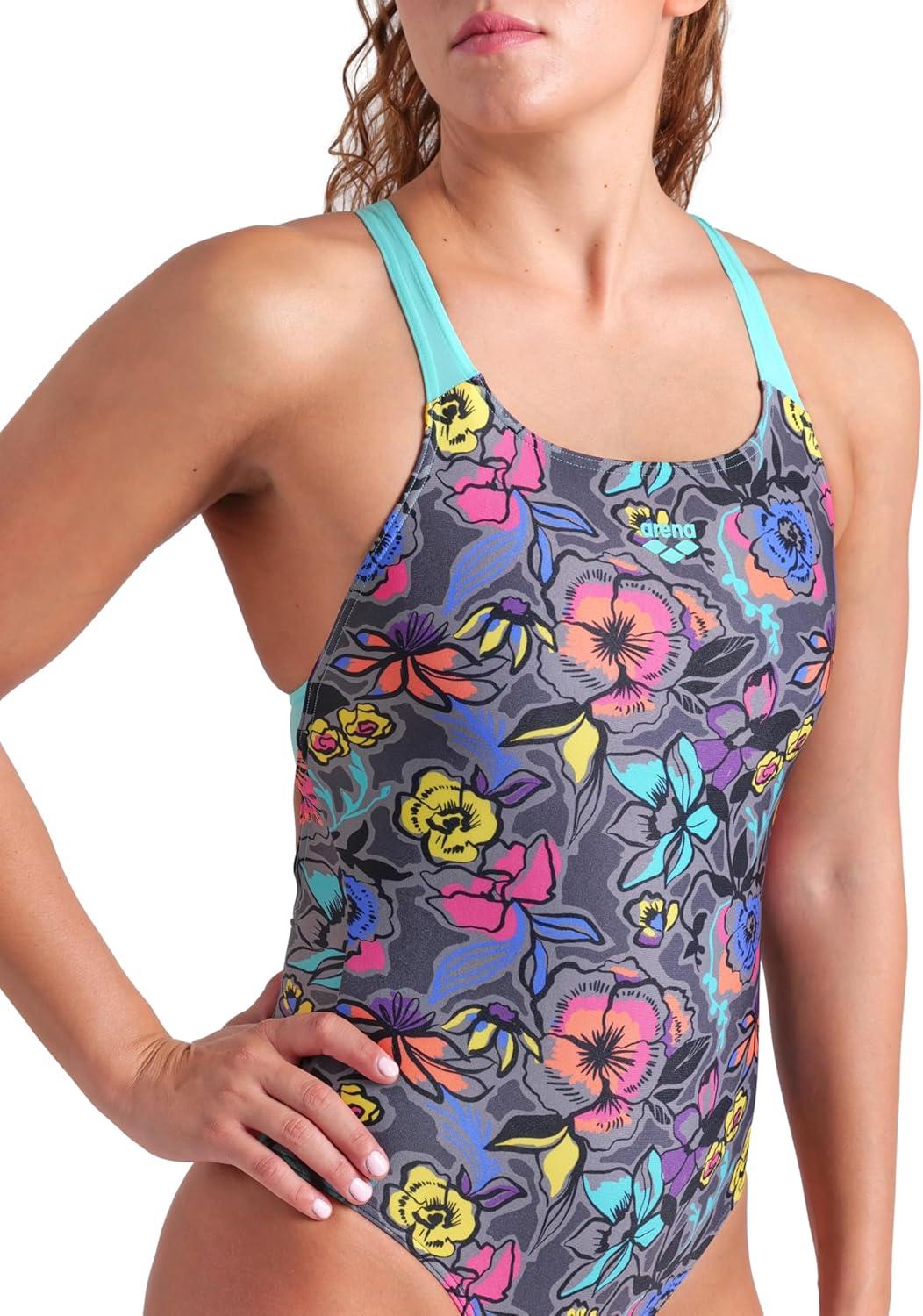 imageArena Womens Arena Womens Performance Vivid Repeat Swim Pro Back Athletic One Piece SwimsuitGrey MultiWater