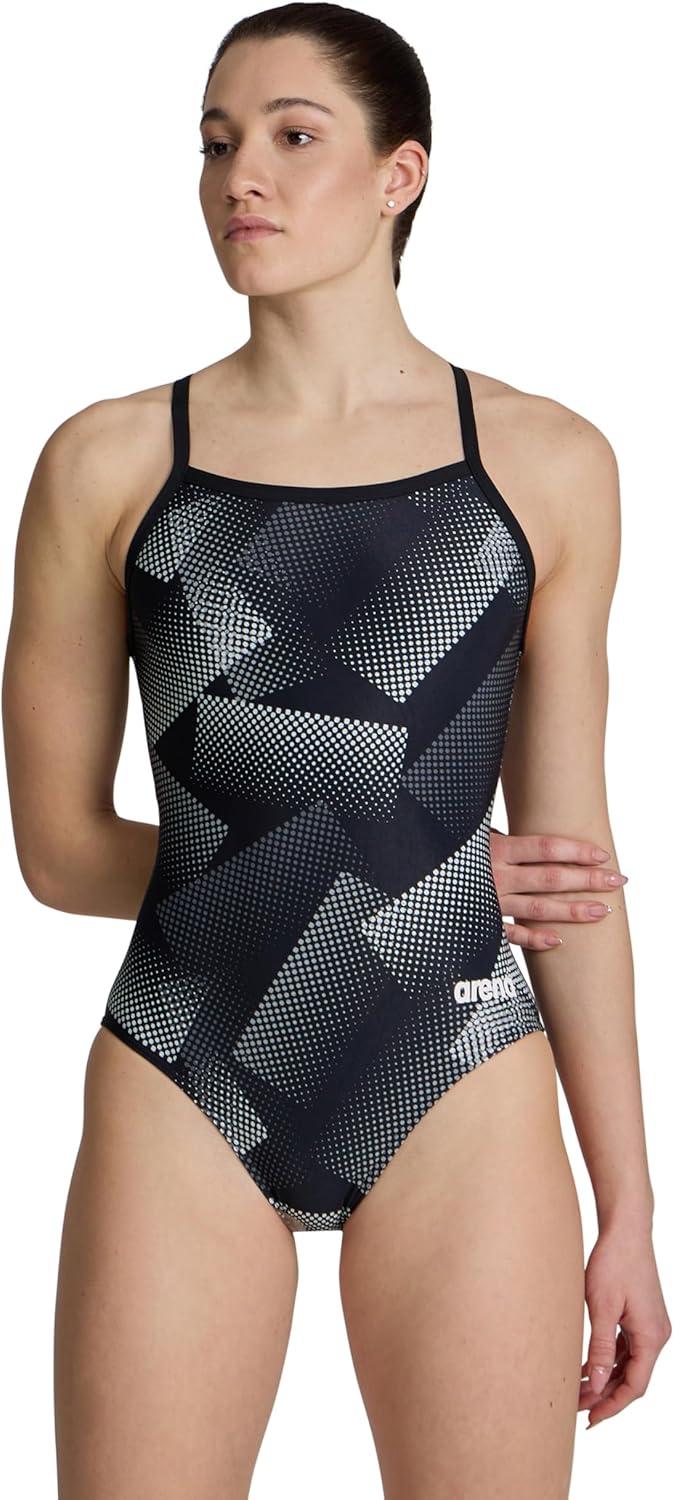 imageArena Womens Performance Halftone Team Print Swimsuit Light Drop Back Pro Training Bathing SuitBlackTeam Black
