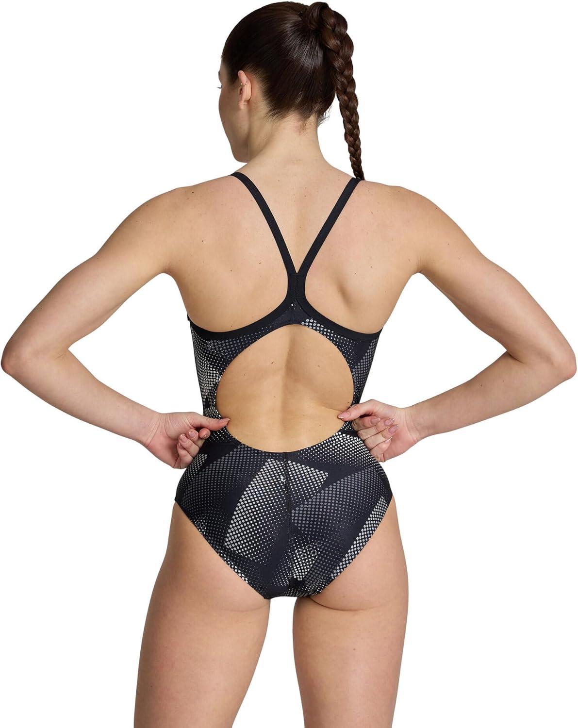 imageArena Womens Performance Halftone Team Print Swimsuit Light Drop Back Pro Training Bathing SuitBlackTeam Black