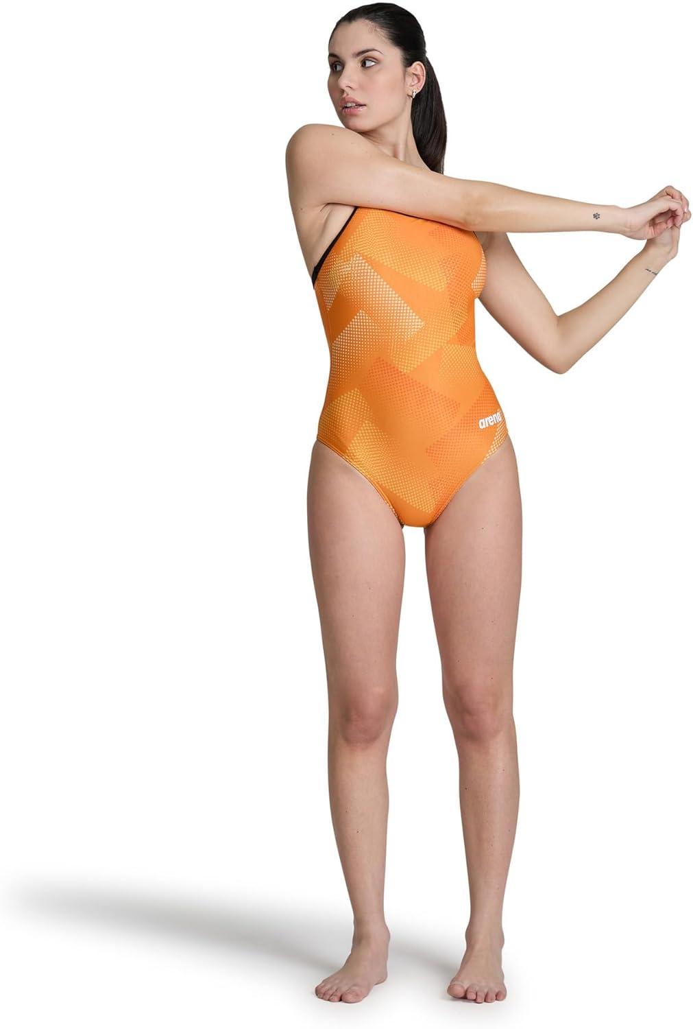 imageArena Womens Performance Halftone Team Print Swimsuit Light Drop Back Pro Training Bathing SuitBlackTeam Orange